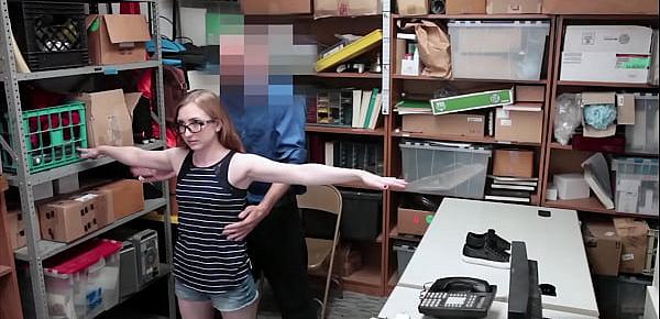  Geeky shoplifter chick punished by a blowjob